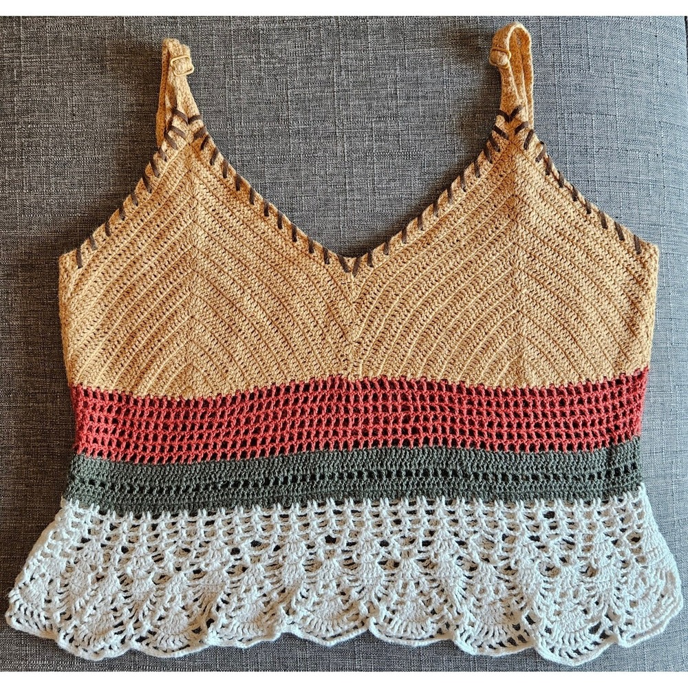 Anchor Blue Crochet Crop Tank Festival Boho Summer VTG Y2K Women's Size Large